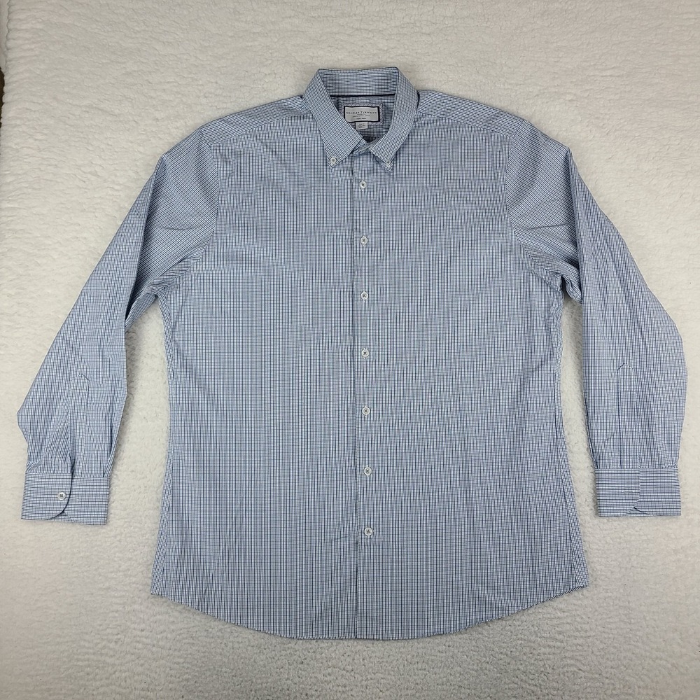 Charles Tyrwhitt Shirt Mens 17.5 36 Blue Plaid Non Iron Slim Fit Dress Button Up